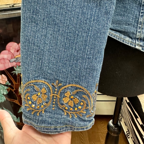 Ornate Baroque Denim Corset Jacket – Gold Embroidery & Button Detail - Picture 3 of 5